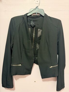 Love Tree Black Women's Open-Front Blazer Jacket with Gold Zipper - Large